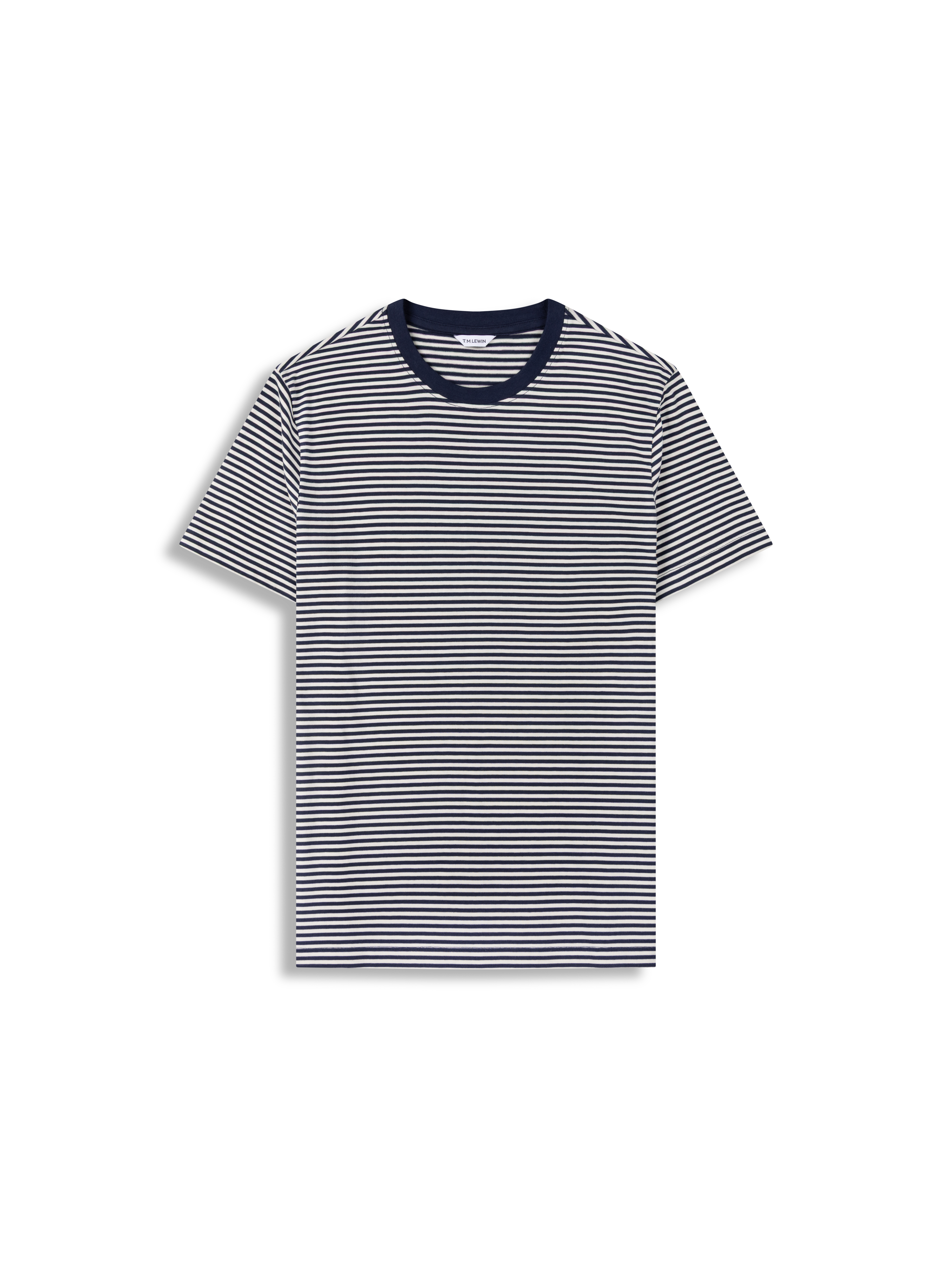 Camiseta Clasica Elegante / azul marino y rayas de gardenia