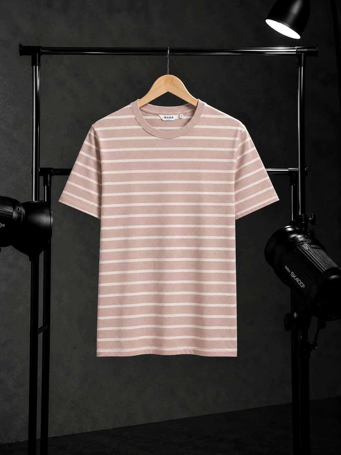 Camiseta clásica de rayas / rosa empolvado y blanco