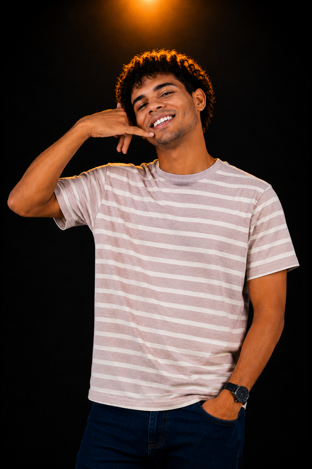 Camiseta clásica de rayas / rosa empolvado y blanco
